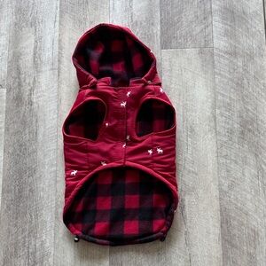 Red Plaid Dog Hoodie with Moose Pattern